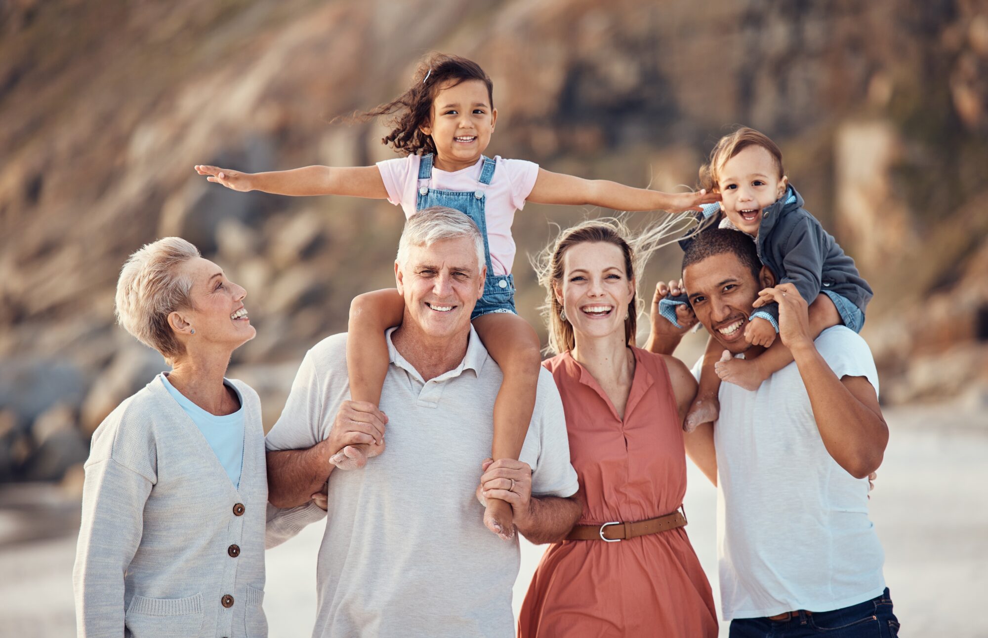 Family of 6 enjoying a moment outside